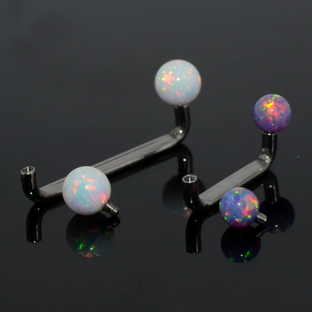 1PC G23 Titanium&Opal Round Ball Surface Internally Thread Barbell Piercing 14G steel Micro Dermal Anchor PiercinngJewelry image 4