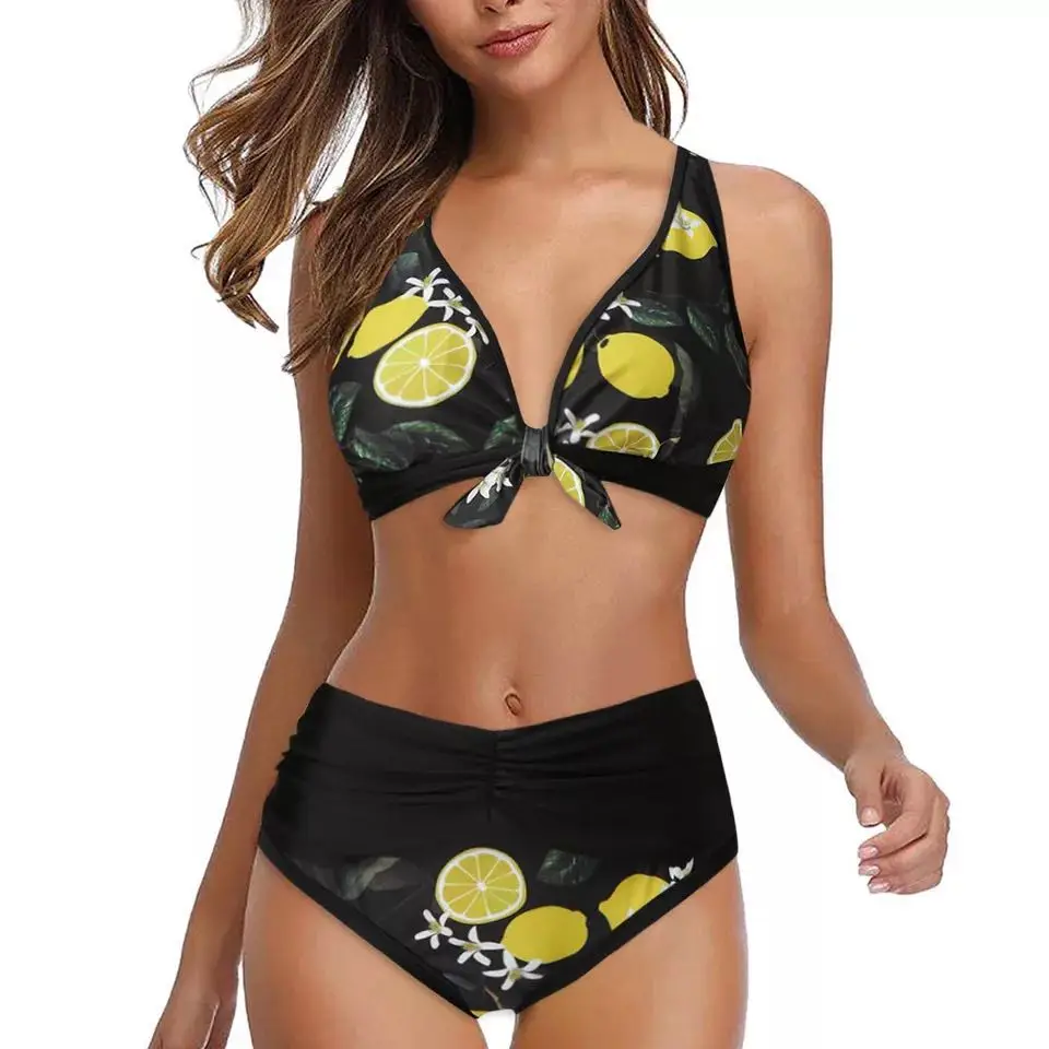 2020 Bikinis Women Swimwear High Waist Swimsuit Fruit print Sexy split Biquini Retro Bathing Suits Plus Size Swimwear XS-8XL