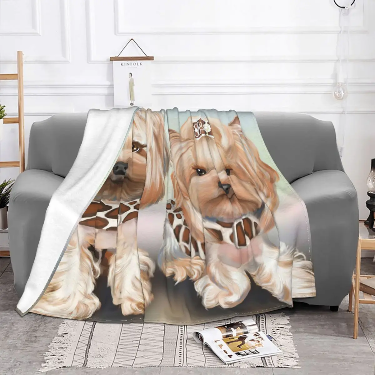 Yorkshire Terrier Dog,Yorkies Bindy And Pebbles Carpet Living Room Flocking Textile A Hot Bed Blanket Bed Covers Luxury Blanket