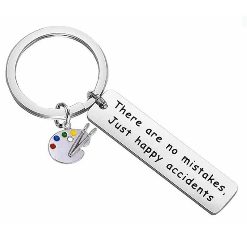 There Are No Mistakes Just Happy Accidents Inspirational Key Chain Painter Artist Gift Paint Palette Keychain Bob Ross Gifts