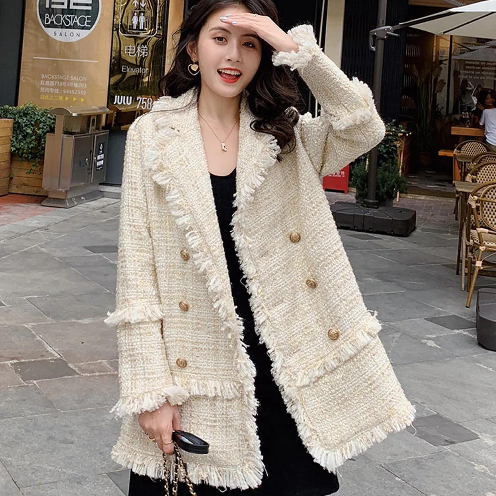 2023 Autumn New Korean Style Loose Small Suit Female Elegant Tweed Small Fragrance Wind Design Sense Niche Temperament Jacket