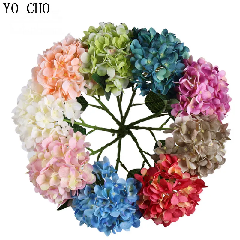 YO CHO Fake Hydrangea Flower DIY Wedding Bouquet Artificial Silk Hydrangea Flower Arrangement Home Party Wedding Table Decor