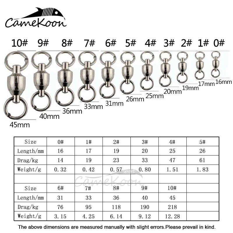 CAMEKOON 50Pcs stainless steel fishing rolling barrel swivels connector 0#-10# multi sizes sea fishing accessories tool