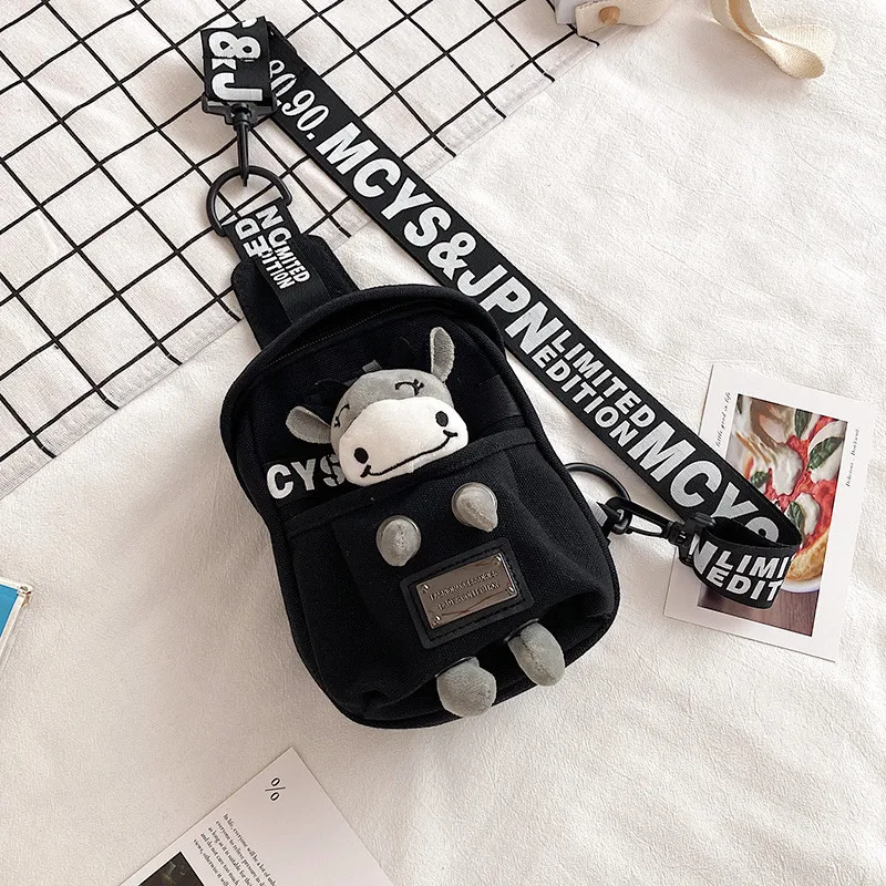 Cute Plush Toy Inside Chest Bag For Women Casual Canvas Bag Women Crossbody Bags Letter Print Strap Shoulder Bag Women Bolso Sac