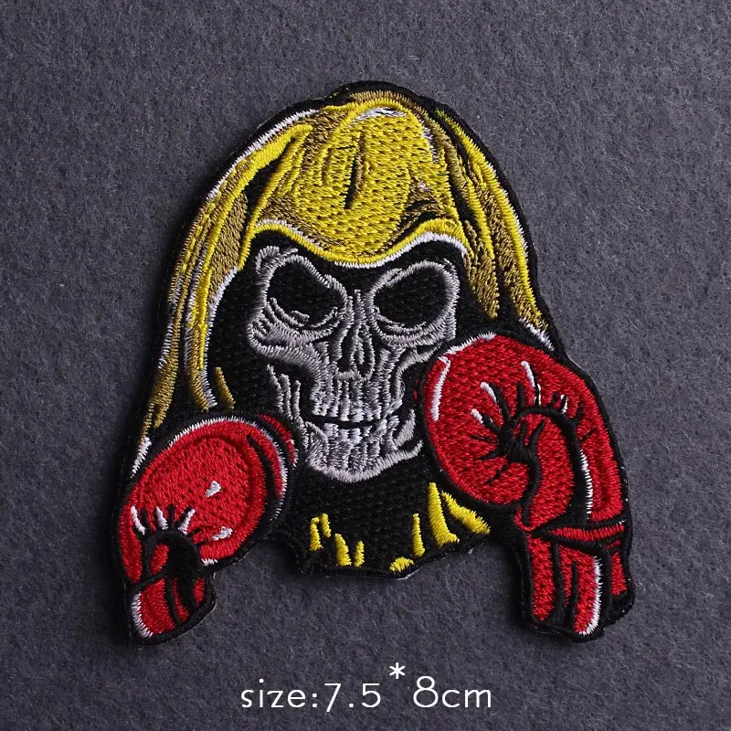 فاسق الملاكم التصحيح هيكل جمجمة الحديد على بقع للملابس المطرزة بقع للملابس زين شارة التصحيح شريط لاصق