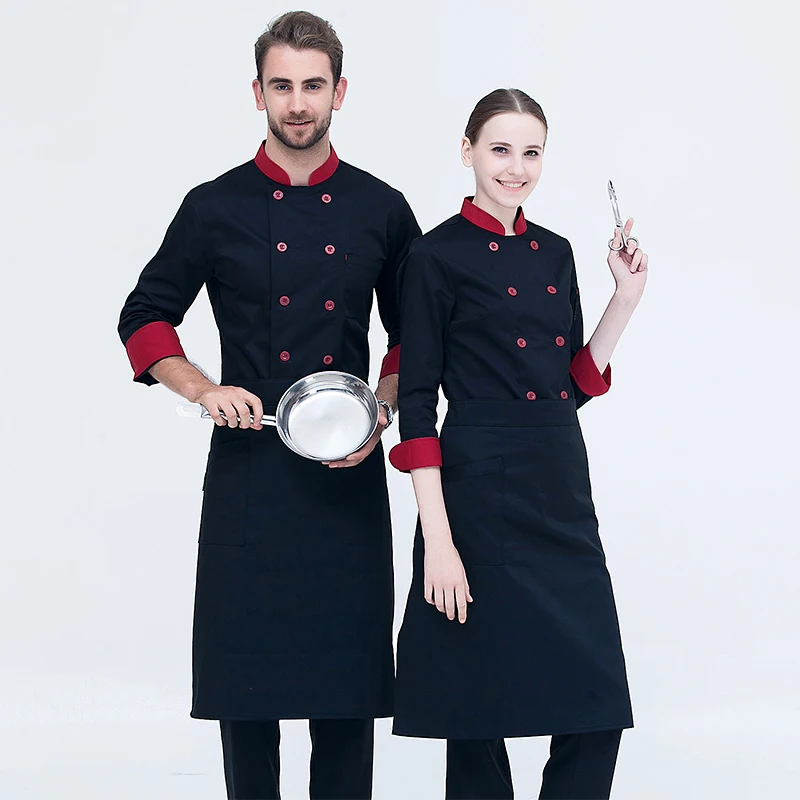 Thin long sleeves fo women and men kitchen restaurant cook workwear black chef uniform white shirt chef jacket