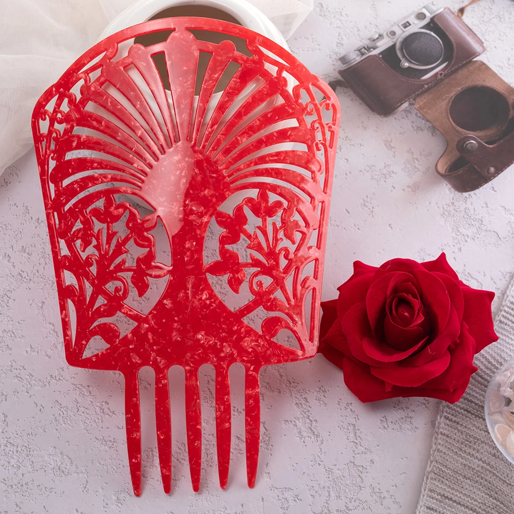 Vintage High Hair Combs Colorful Acetate Hair Accessories Faux Tortoise shell Hair clips Flamenco Headdresses Women jewelry gift