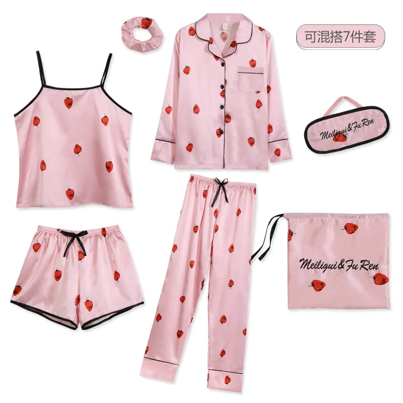 Sleepwear 7 Pieces Pyjama Set 2023 Women Autumn Winter Sexy Pajamas Sets Sleep Suits Soft Sweet Cute Nightwear Gift Home Clothes