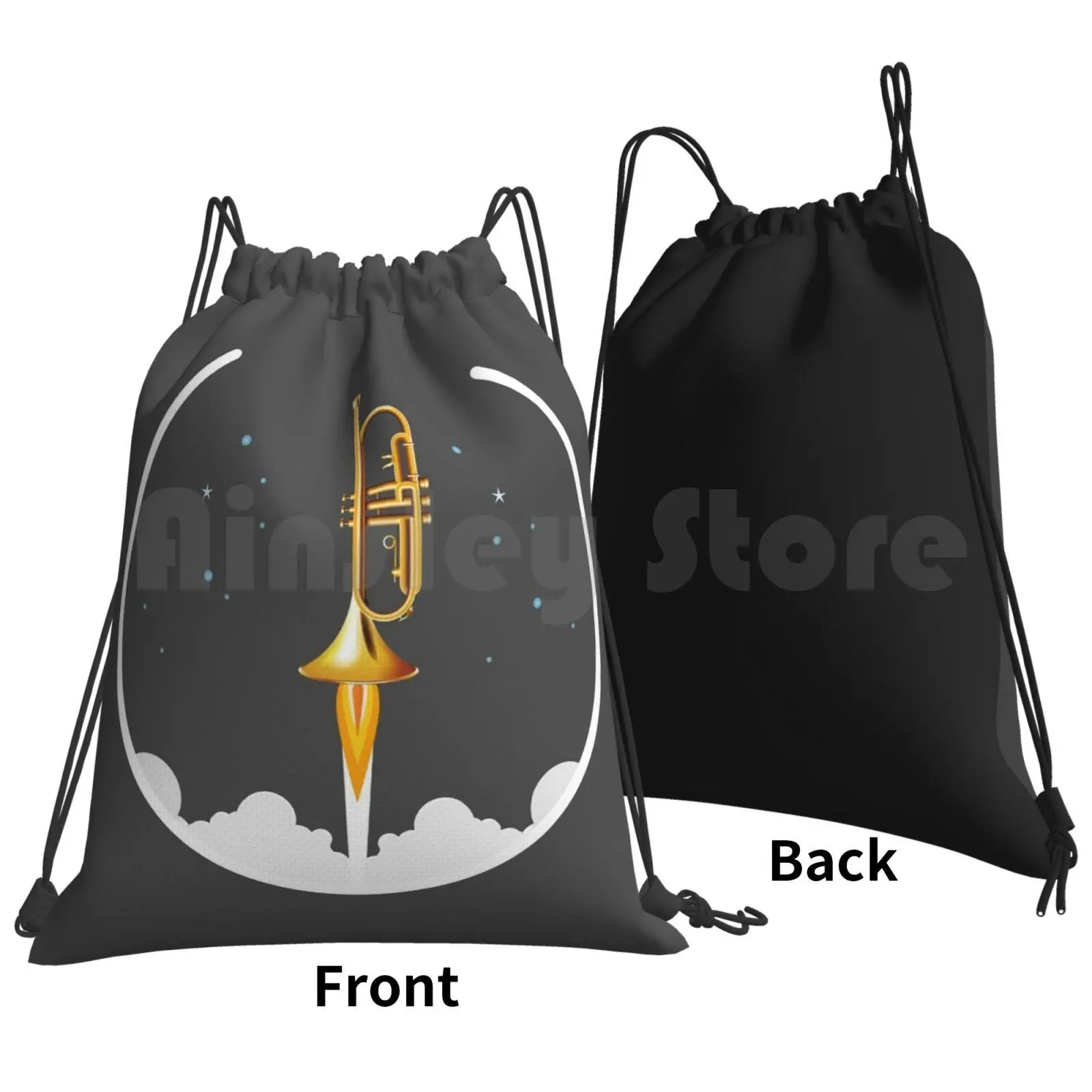 Trumpet Rocket-Funny Trumpet Gift Backpack Drawstring Bag Riding Climbing Gym Bag Trumpet Rocket Trumpeter Brass Brass Band