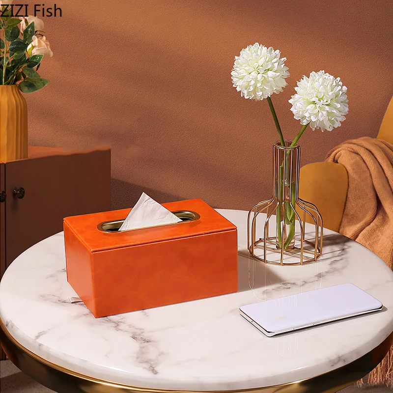 Leather Tissue Box Paper Box Desktop Storage Organization Golden Modern Home Decoration Paper Towel Holder Toilet Holder