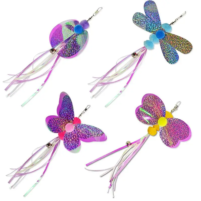 4PCS Cat Teaser Wand Refill Funny Butterfly Kitten Teaser Stick Replacement Refill Attachment Plush Tassel Cat Toys Pet Supplies