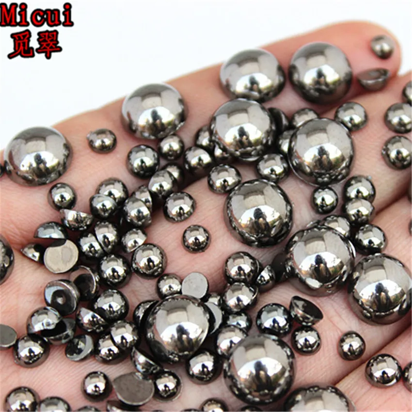 Micui 3 /4/ 6mm Ancient Silver Imitation Pearl Half Round Beads Rhinestone Applique Flatback Crystal DIY Scrapbook MC202