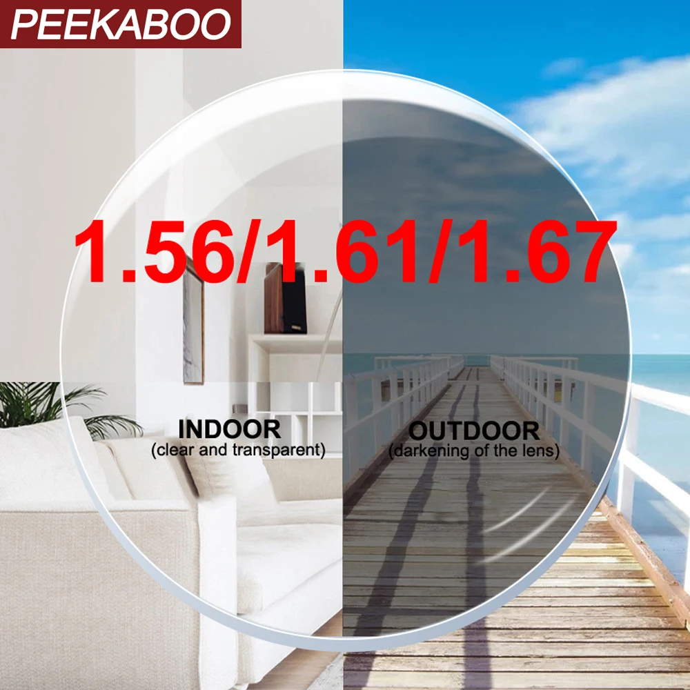 Peekaboo CR-39 żywica fotochromowe soczewki asferyczne soczewki okulary na receptę soczewki blokujące niebieskie światło soczewka optyczna krótkowzroczność 1.56 1.61 1.67 1.74