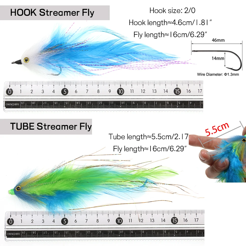 WIFREO 1PC 2/0 Feather Streamer Fishing Fly Trout Salmon Steelhead Pike Big Streamer Tube Flies Saltwater Fishing Lure Baits