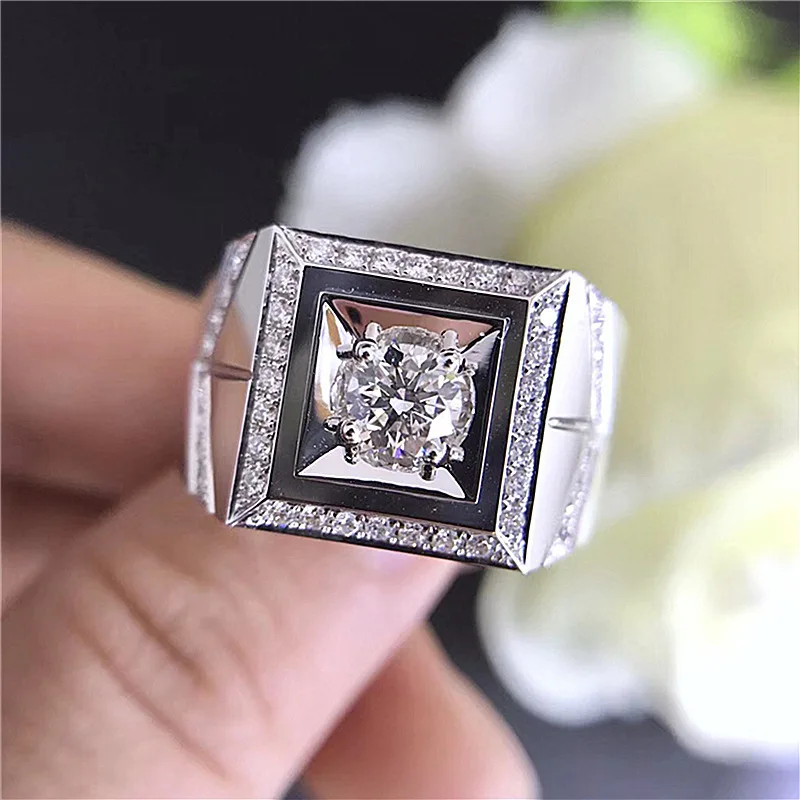 

Luxury Silver Color Inlay Round Cut Zircon Ring Domineering Personality Men Wedding Ring Engagement Ring Anniversary Jewelry