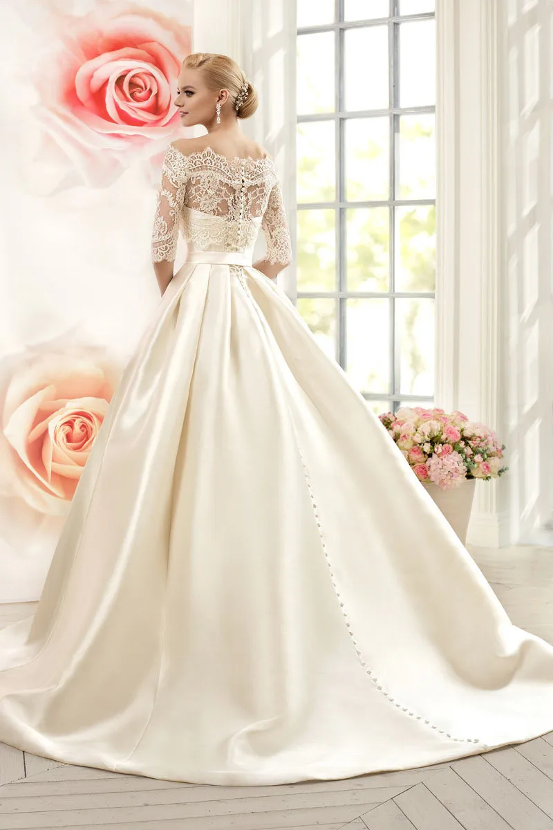 Robe de mariée deux pièces, col bateau, demi-manches, veste en dentelle sur mesure, nouvelle collection 2021