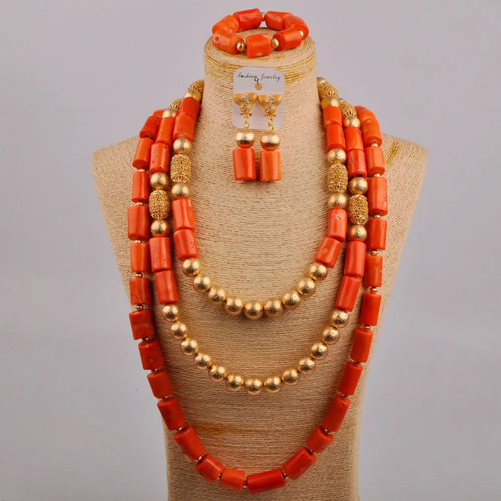 

Популярное Новое апельсиновое ожерелье из натуральных коралловых бусин Нигерия Свадьба невесты свадебные ювелирные изделия набор африканских бусин
