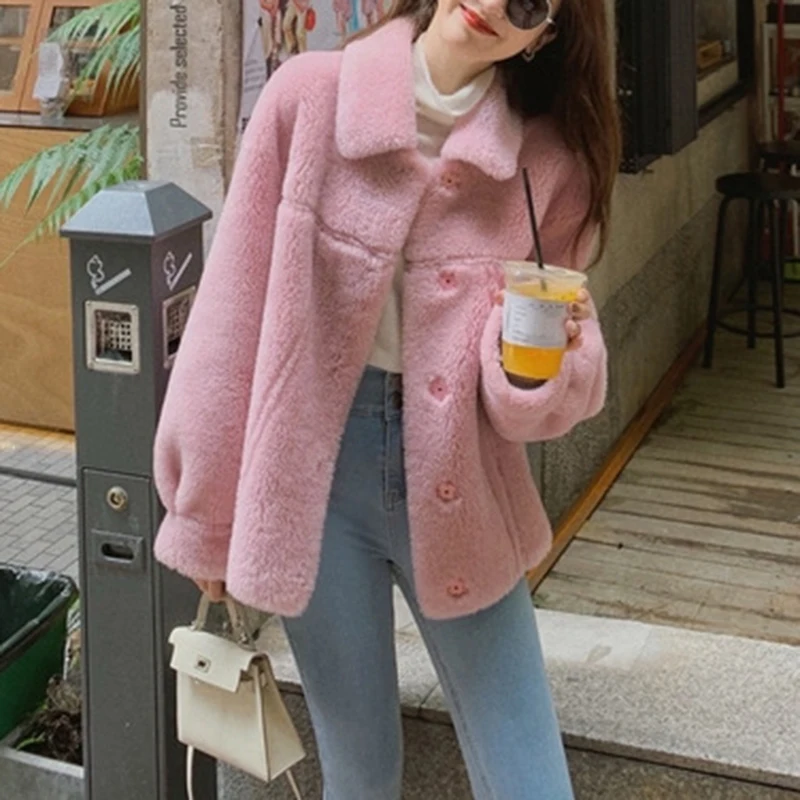 100% Wool Coat 2022 Autumn Winter Women Solid Lamb Fur Jacket Mujer One Fur Thick Warm Korean Sheep Shearing Short Manteau Femme