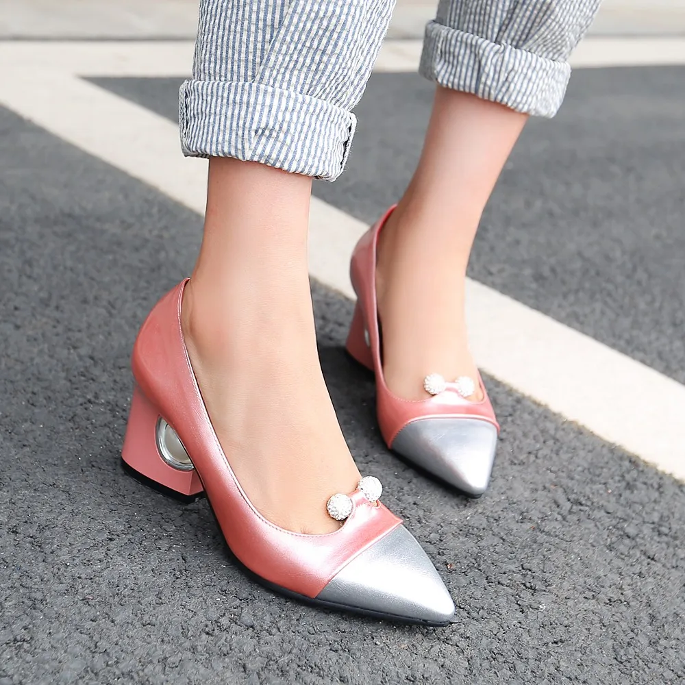 Luxury Pumps Women Designer Pearl High Heels Patchwork Pointed Toe Fashion Ladies Party Fall Shoes New White Red Large Size 45