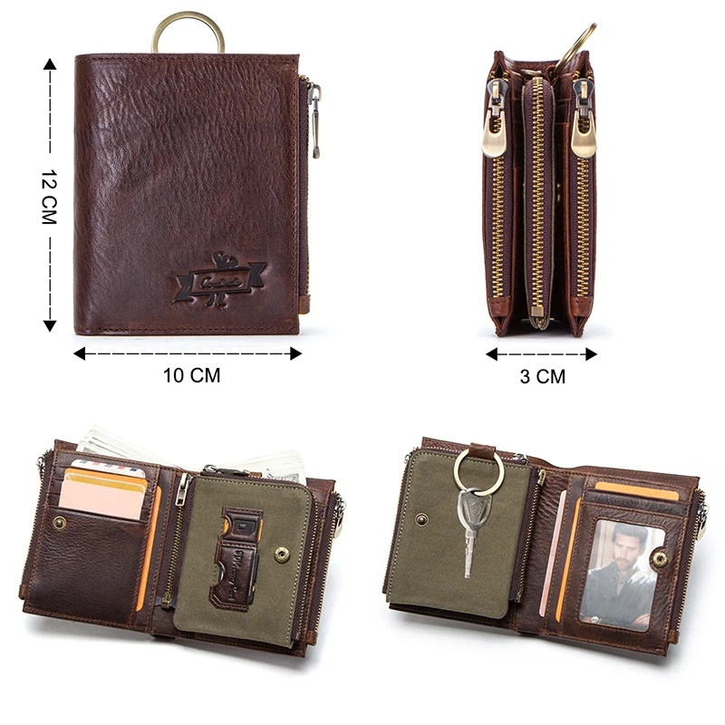 CONTACT'S 100% Genuine Leather RFID Men Wallet Zipper Large Capacity Coin Purse Male Mini Clutch Bag Card Holder Wallet