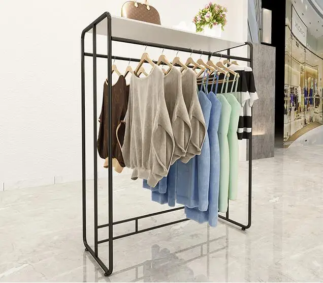 Double row middle island display rack clothes display rack gold hanging rack solid wood floor type clothes rack