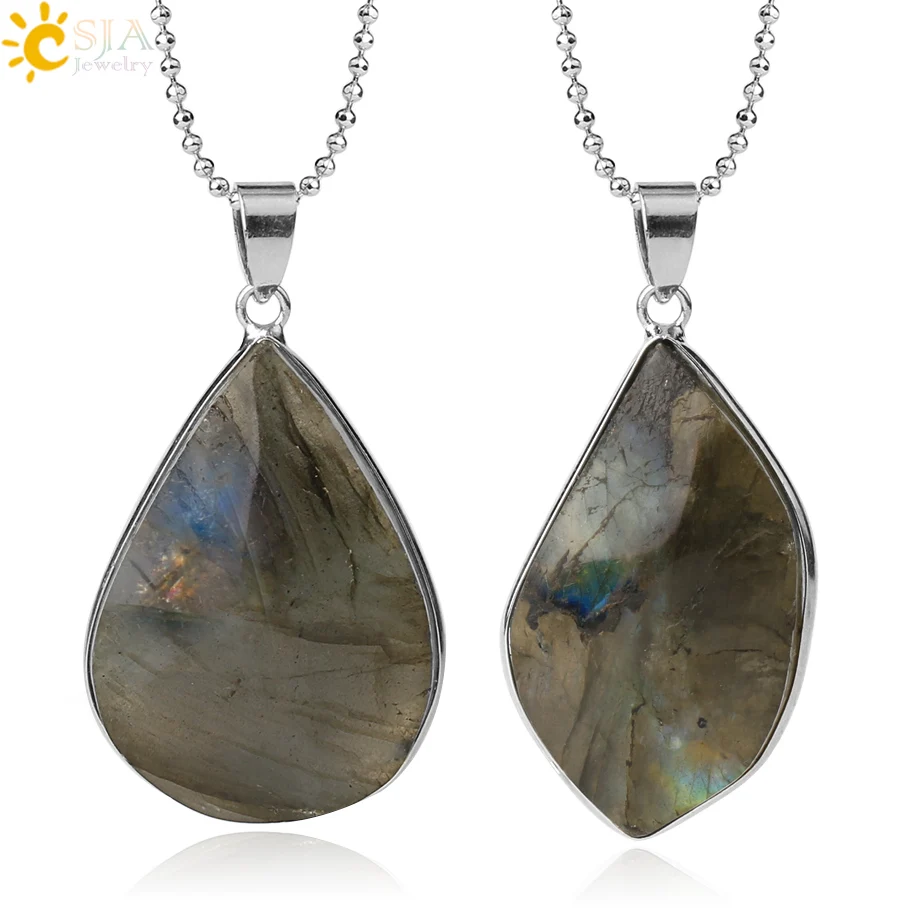 CSJA Black Spectrolite Pendants Necklaces Irregular Natural Stones Labradorite Energy Healing for Men Female Amulet Jewelry G419