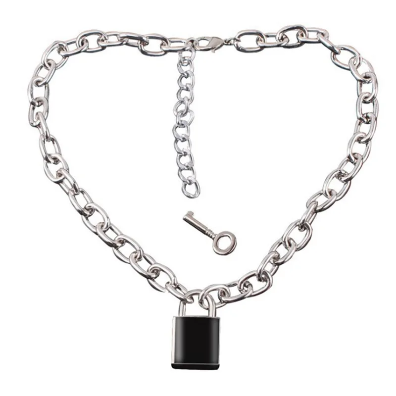 New Arrival Punk Chunky Chain PadLock Pendant Necklaces Silver Color link Chain Openable Lock with Key Necklaces  for women men