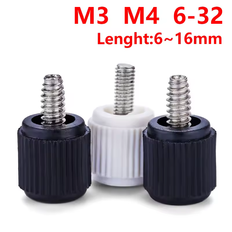 10pcs Plastic Hand Screw White Black Plastic Head Cross Groove Bolt Computer Case Screw M3 M4 6-32 Thumb Screw Case Cooling Fan