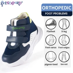 Scarpe da ginnastica ortopediche per bambini Princepard Supporto per caviglia coreano Scarpe per bambini Sprots Primavera Autunno Bianco Colore blu scuro Taglia 19-37