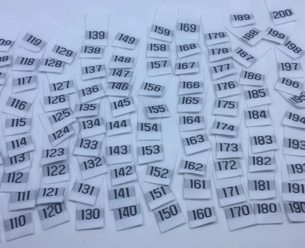 100pcs White polyester European cloth number size label dress clothing size44 50 56 62 68 74 80 86 92 98 104 110 116 122 128 134