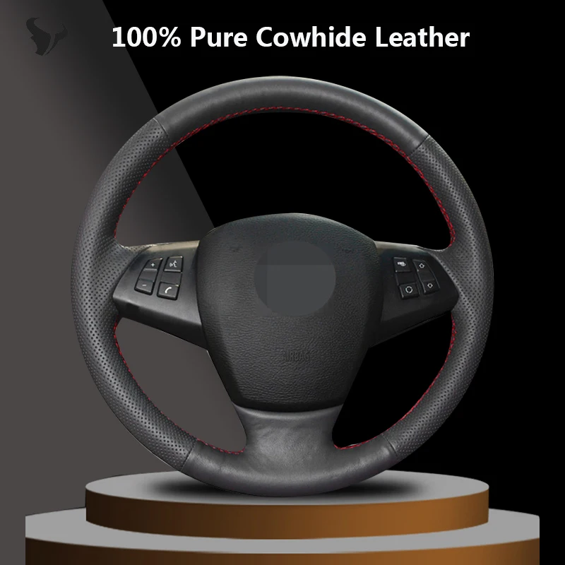 

Сшитый вручную черный чехол на руль из натуральной кожи для BMW F25 X3 2011 2012 2013 2014 2015 2016 2017 F15 X5 2014