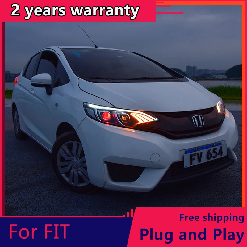 For Honda Fit Headlights 2014 2015 2016 2017 2018 2019 For Honda Fit Headlamp DRL Lens Double Beam Xenon of Benz Led Bar Style