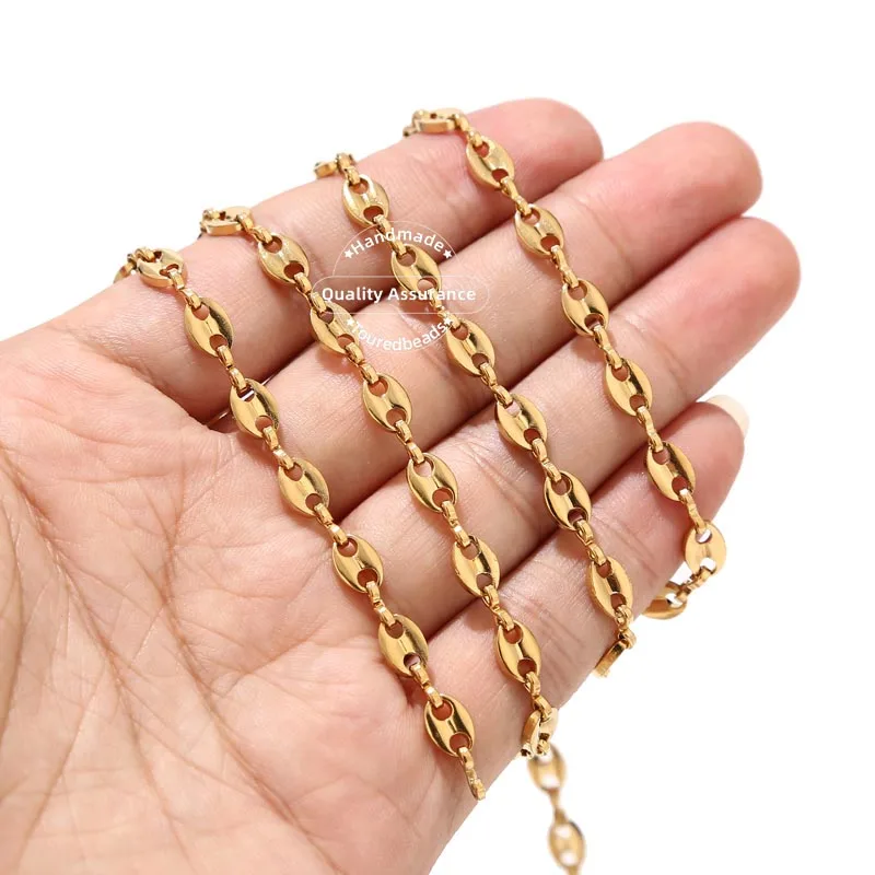 1 Meter Stainles Steel Gold Mariner Link Chains for Men Women Necklace Bracelet Making Coffee Bean Chains Findings