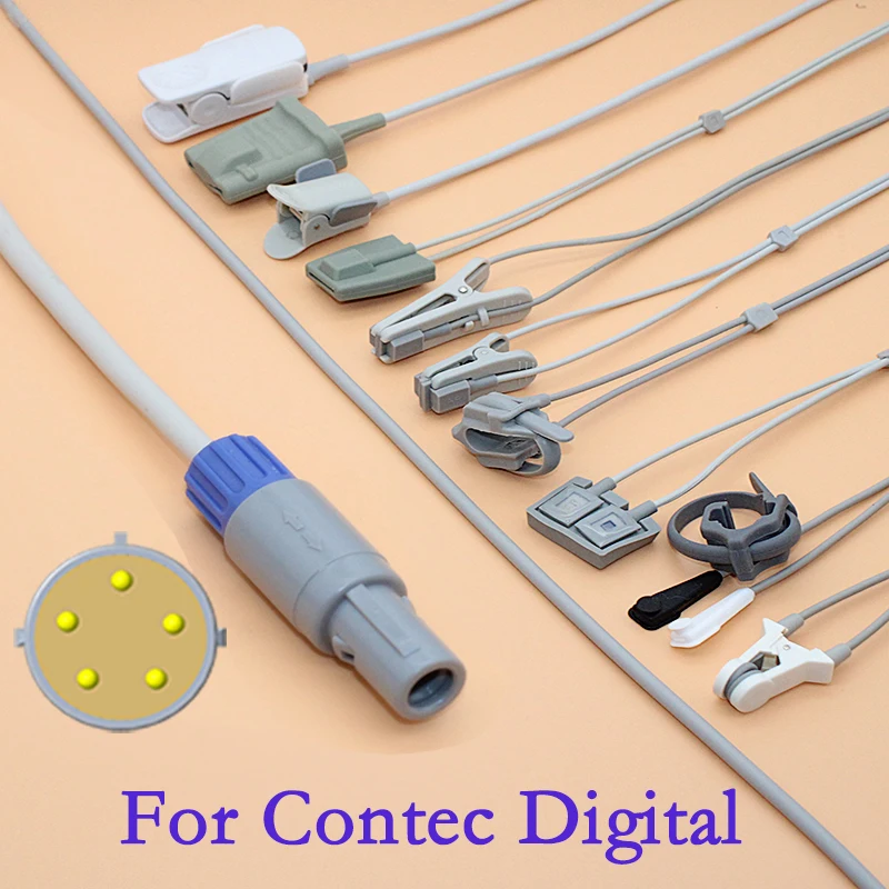 Redel 5P Digital Spo2 sensor cable for Contec CMS 60C/PM60D/CMS5000-9000 monitor,3m Finger/Ear spo2 probe.