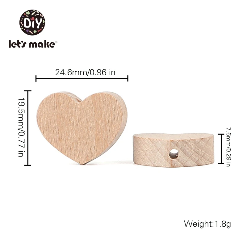 Let\'s Make 10pc Baby Teether Wooden Beads BPA Wooden Rodent Animal Heart Shape Teething Bead DIY Baby Pacifier Chain Accessories