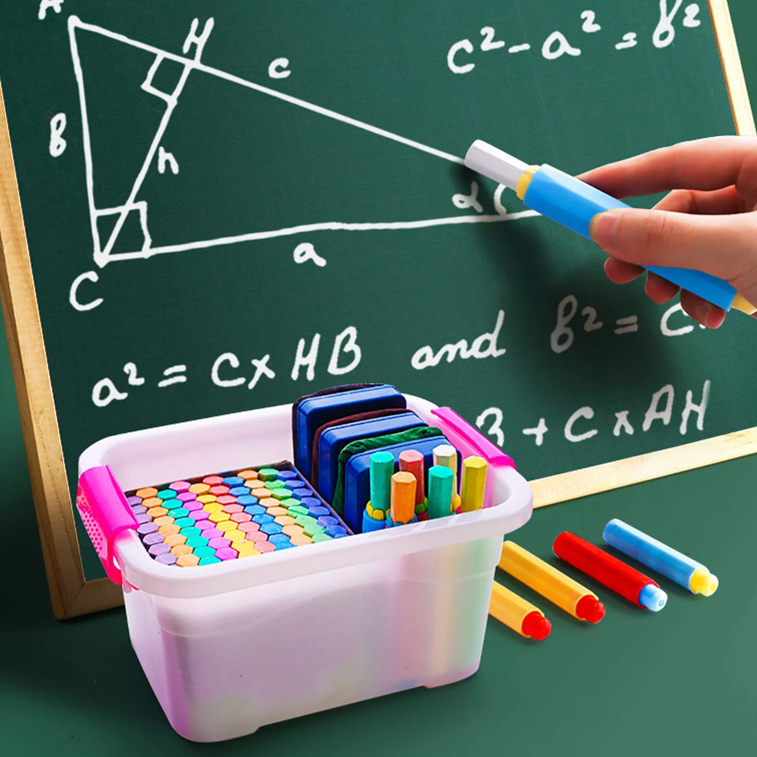 100 قطعة قابل للغسل الملونة بلا غبار طباشير مع 5 قطعة الطباشير حامل كليب و 1 قطعة ممحاة للمدرسة مكتب السبورة الزجاج