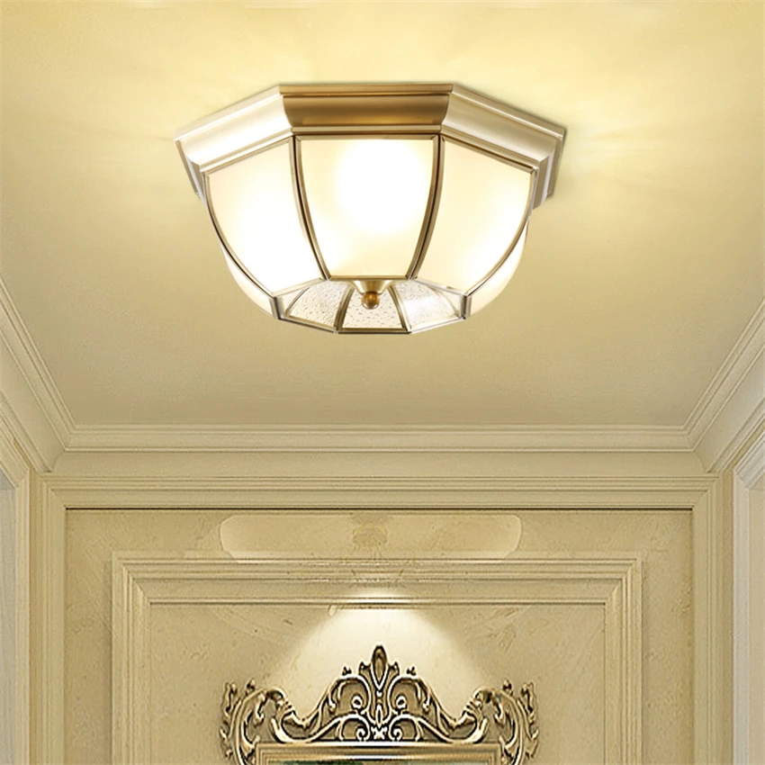 All-copper American Glass Ceiling Lights Bedroom Modern European Study Room Balcony Entrance Hallway