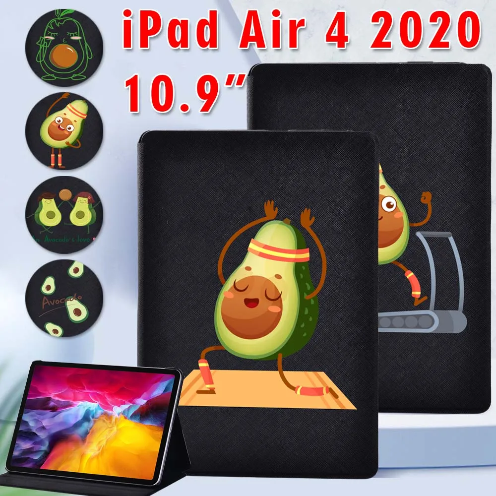 For Apple IPad Air 4 2020 10.9 Inch Tablet Case Avocado Cute Series Folding High Quality PU Leather Stand Cover Case + Stylus