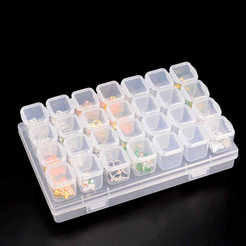 Storage Box 28 Removable Compartments Mini Grids Diamond Organizer Box for Jewelry Beads Transparent 17.5x10.5x2.5cm WWO