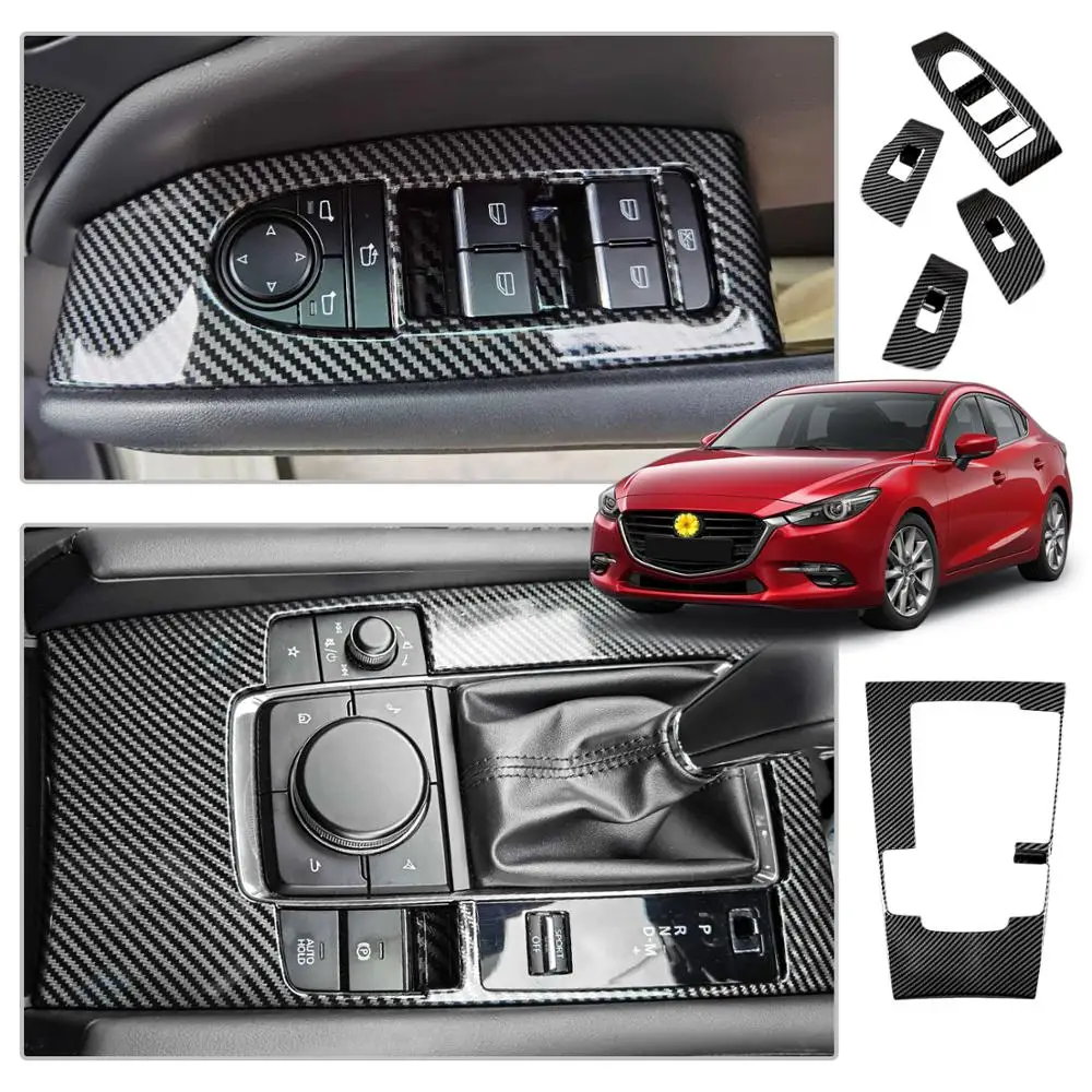 LFOTPP Car Carbon Fiber Panel Cover for Mazda 3 2019 2020 Central Control Gear Shift Box Auto Interior Mazda 3 Accessories 5Pcs