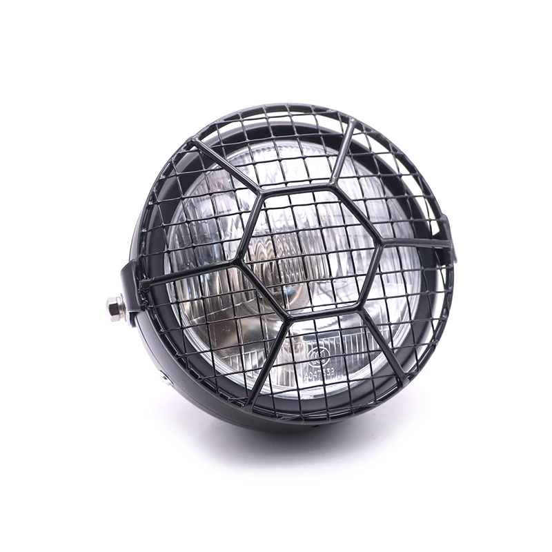 Retro 35W Motorcycle Front Headlight Black Metal Grid Lamp Classic Round HeadLamp for Honda CB100 CB125S GN125 CG125