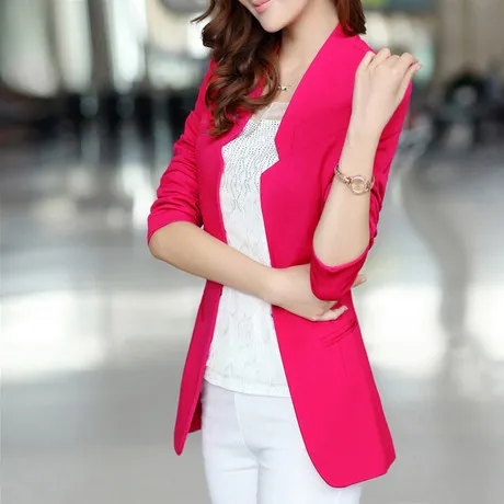 

2023 women style new spring autumn fashion casual work clothing sleeve small long v-neck solid ladies blazer S0606