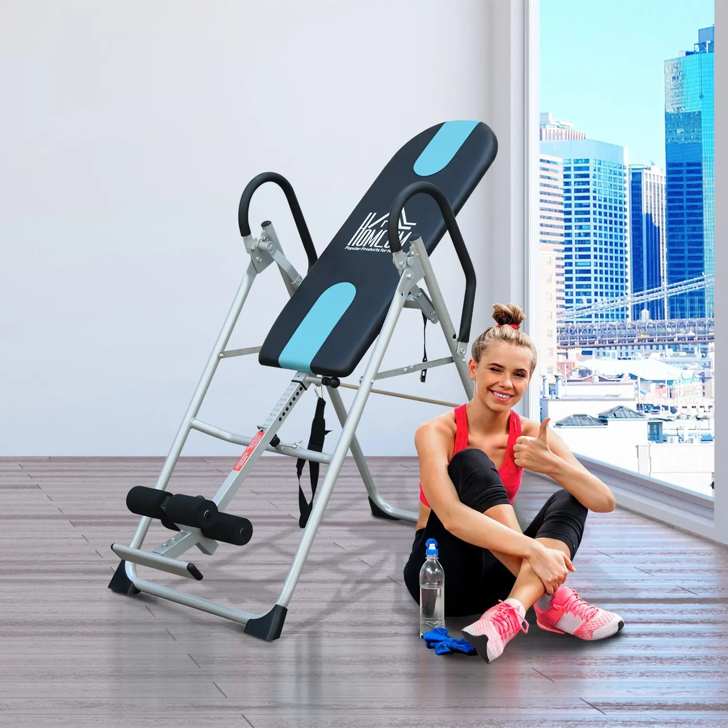 HOMCOM Tabla de Inversión Plegable Gravitacional Ajustable 147-198cm Carga 136kg