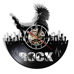 Musical Instrument Rock n Roll Vinyl Music Record Wall Clock Skull Guitar Player LED Night Light Interior Decor Music Lover Gift