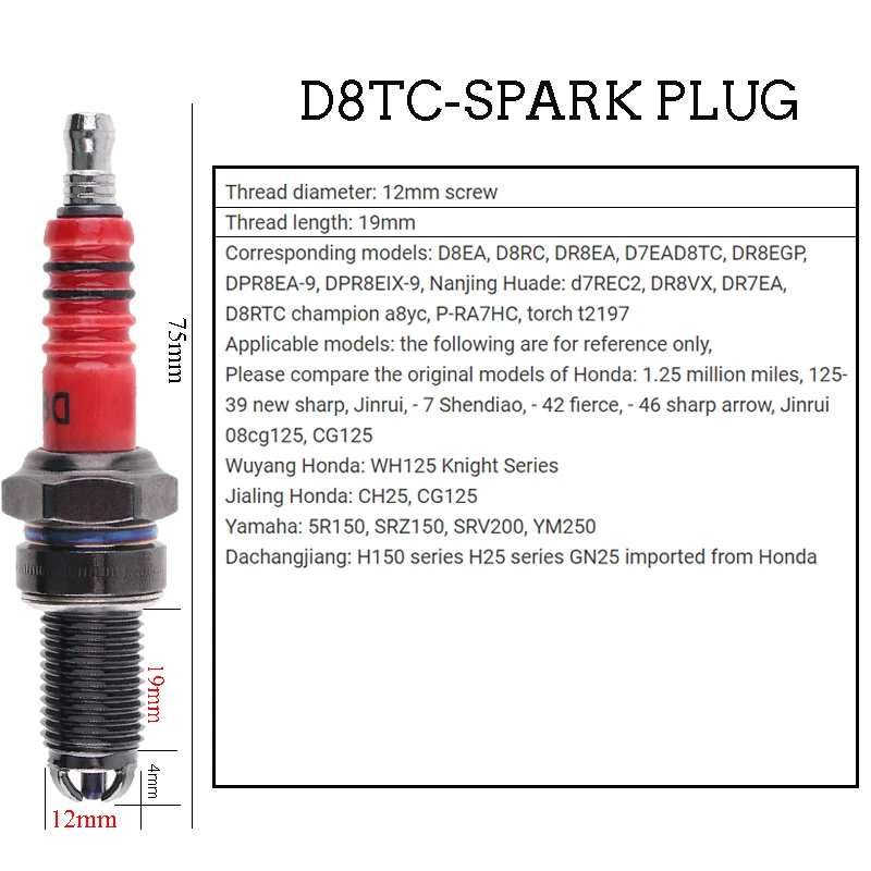 D8TC A7TC Platinum Nozzle Spark Plugs Level 3 Multi-angle Ignition Red Head Motorcycle Spark Plug for CG 125cc 150cc 200cc 250cc