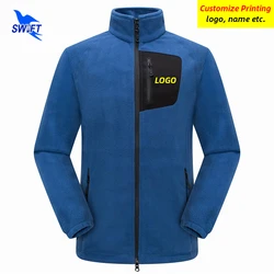 Customize LOGO New Fleece Jacket Men Long-sleeved Winter Warm Mandarin Collar Cardigan Outdoor Hiking Coat Camping Trekking Tops