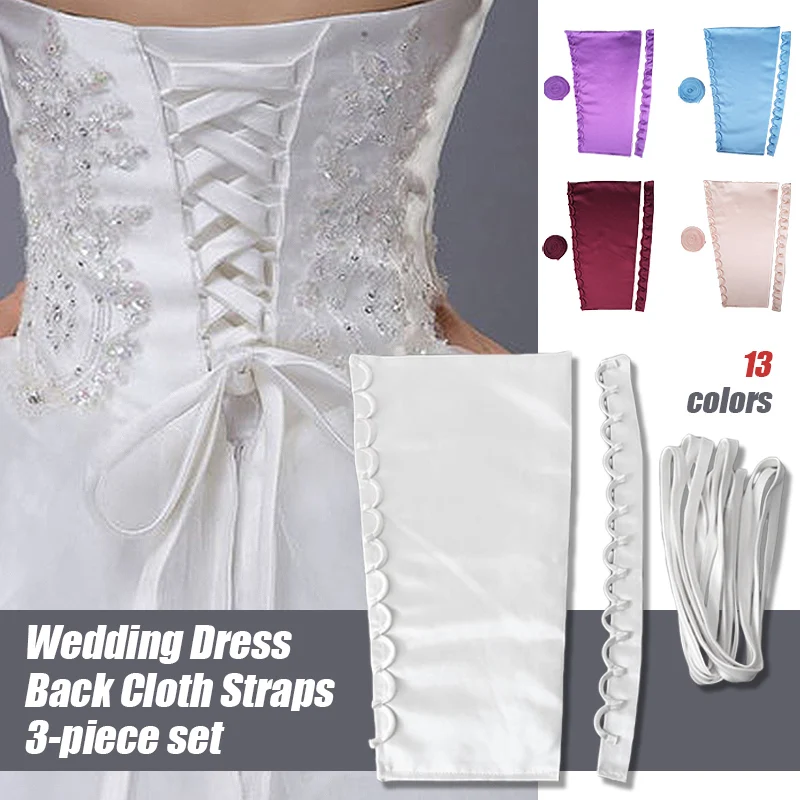 3Pcs Wedding Gown Back Repair Kit Satin Corset Lace Webbing with Zipper for DIY Dress Lace Up Sewing Accessories