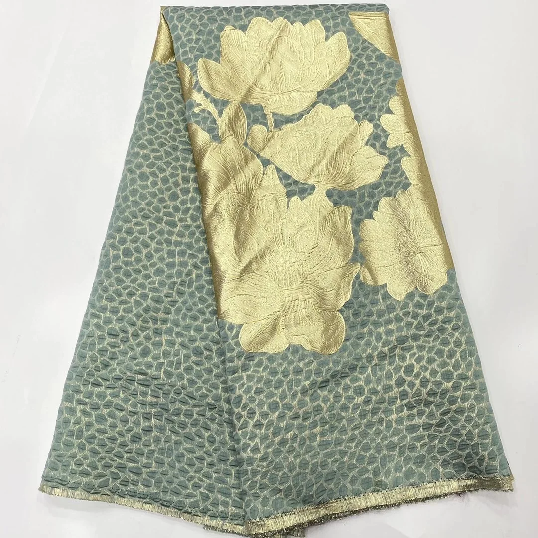 

African Fashion Gilded Lace Fabric Cyan High Quality French Jacquard Brocade Lace Fabric Nigeria Sewing Fabric D4550