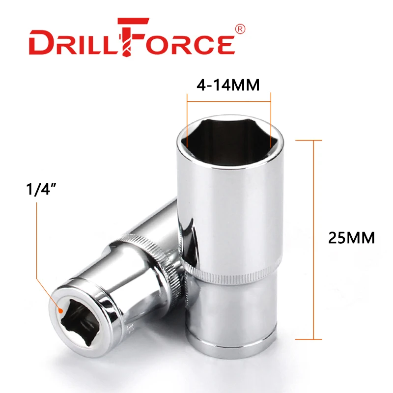Drillforce 4-14 مللي متر وجع المقبس 1/4 "محرك قصير محول المفك محول المخفض الكهربائية مسدس اسئلة إصلاح السيارات أداة