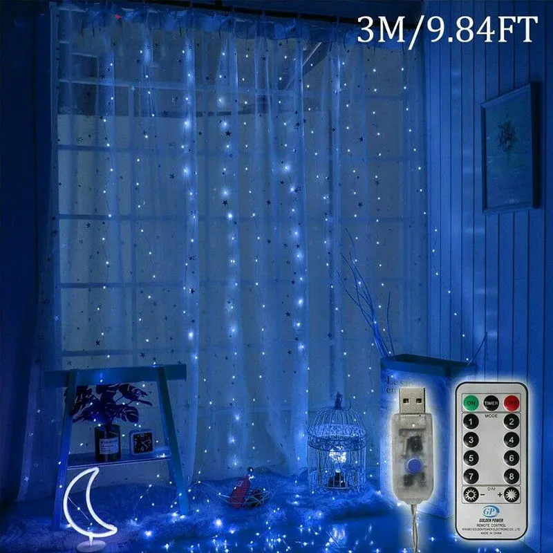 

3M*3M 300LED USB powered LED Curtain Fairy String Light Cooper wire Remote Controlled Wedding Party Home Garden Wall tree decor